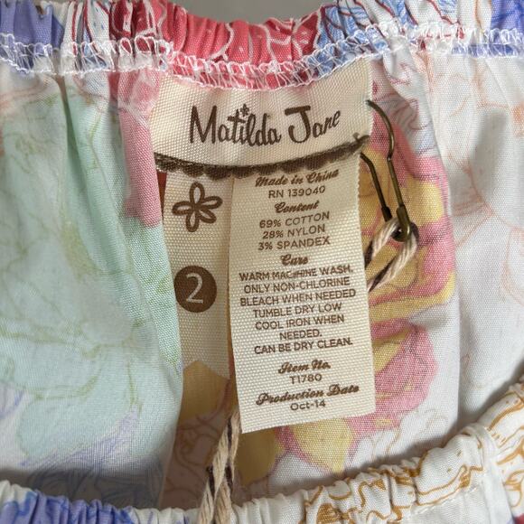 Matilda Jane Girls Top Size 2 White Multi Floral Chasing Firefly's Peplum Tunic - Picture 9 of 9